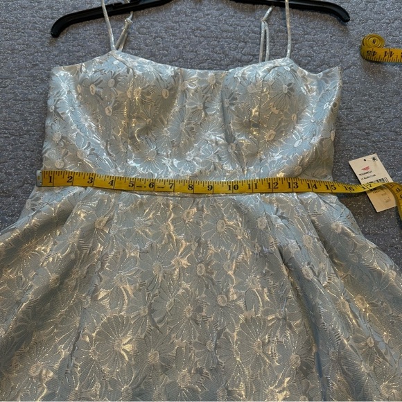 Next/Up Dress Sky Blue Metallic Silver Daisy Floral Spaghetti Straps Size 13/14 - Picture 11 of 12
